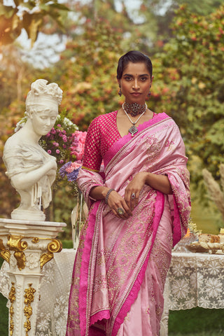 'Scarlet O' Hara' Kadhua Handloom Sari with all over Embroidery