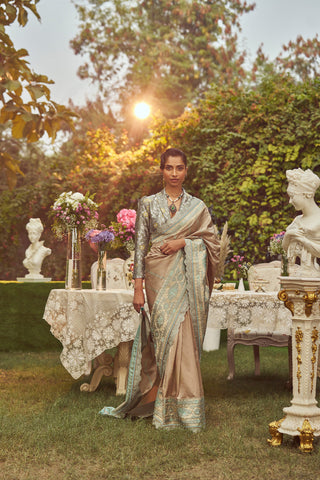 'Jane Austen' Kadhua Zari Handloom Sari with Embroidered Border