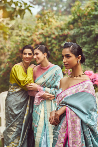 'Joan of Arc' Kadhua Meenakari Handloom Sari with Embroidered Border