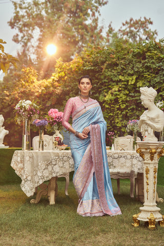 Jane Austen' Kadhua Zari Handloom Sari with Embroidered Border