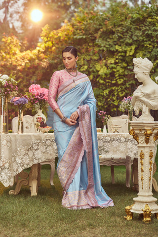 Jane Austen' Kadhua Zari Handloom Sari with Embroidered Border