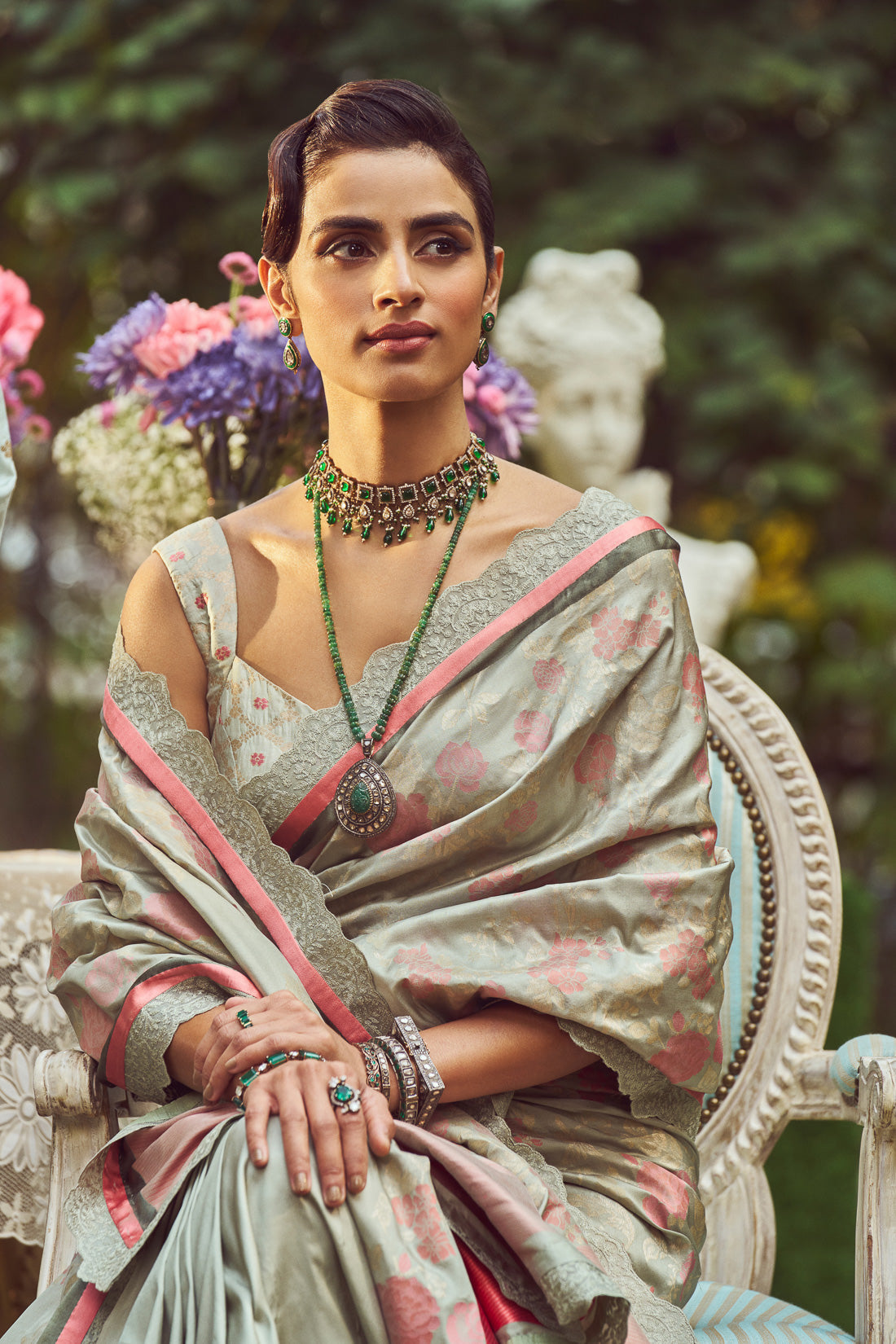 'Catherine' Dampach Zari Handloom Sari with Embroidered Border