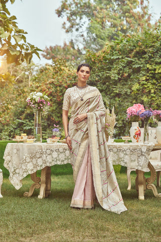 'Joan of Arc' Kadhua Meenakari Zari Handloom Sari with Embroidered Border