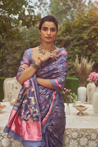 'Catherine' Dampach Zari Handloom Sari with Embroidered Border