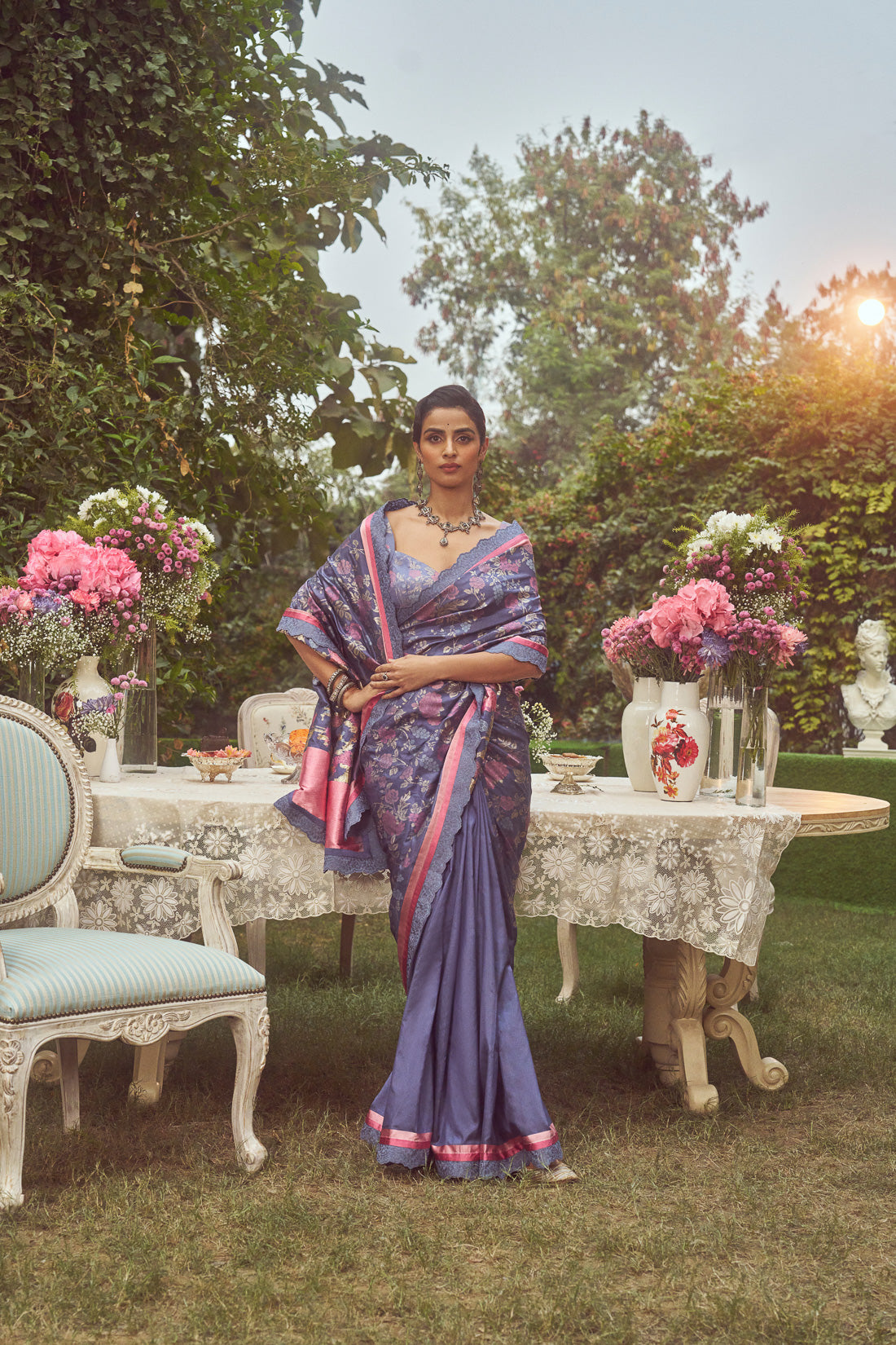 'Catherine' Dampach Zari Handloom Sari with Embroidered Border