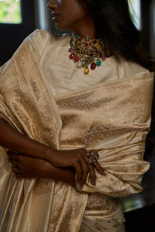 'Champai Noor' Shwet Jaal Benarasi Handloom Sari