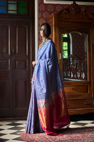 'Pushpavali' Neel Tanchoi Benarasi Handloom Sari