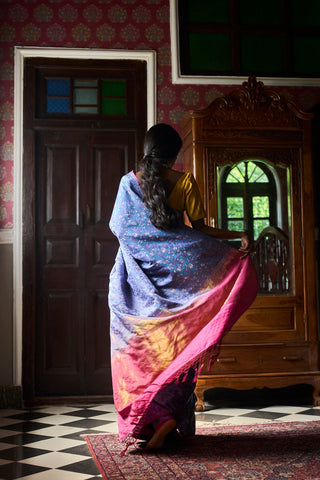 'Pushpavali' Neel Tanchoi Benarasi Handloom Sari