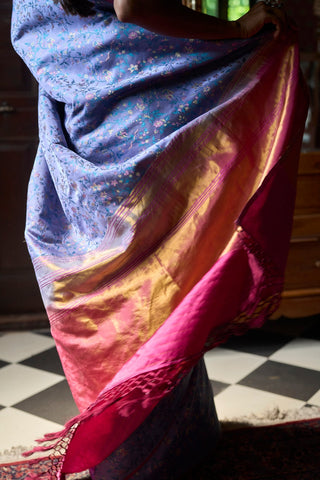 'Pushpavali' Neel Tanchoi Benarasi Handloom Sari