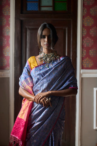 'Pushpavali' Neel Tanchoi Benarasi Handloom Sari