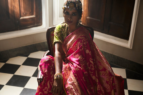 'Jaal Manjari' Rani Jangla Kadhua Benarasi Handloom Sari