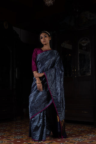 'Akriti' Neeli Tanchoi Benarasi Handloom Sari