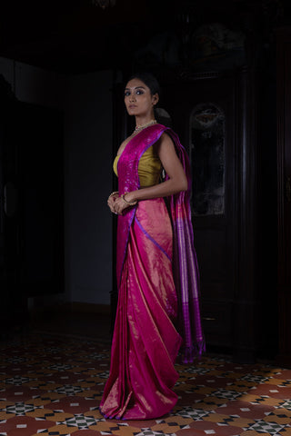 'Pushp Rekha' Rani Tanchoi Benarasi Handloom Sari