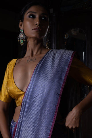 'Pushp Rekha' Neeli Tanchoi Zari Pure Silk Benarasi Handloom Sari