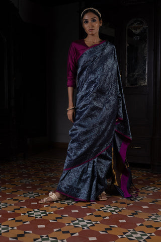 'Akriti' Neeli Tanchoi Benarasi Handloom Sari