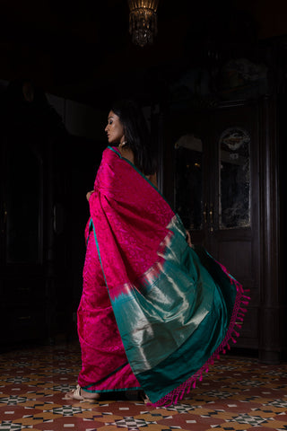 'Natkhat Chiraiya' Rani Tanchoi Benarasi Handloom Sari