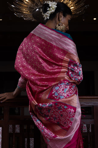 'Chaand Ki Jaali' Rani Geometric Benarasi Handloom Sari