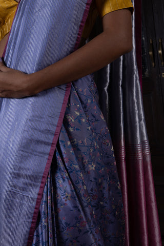 'Pushp Rekha' Neeli Tanchoi Zari Pure Silk Benarasi Handloom Sari