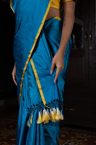 'Nakhreeli' Firozi Satin Benarasi Handloom Sari