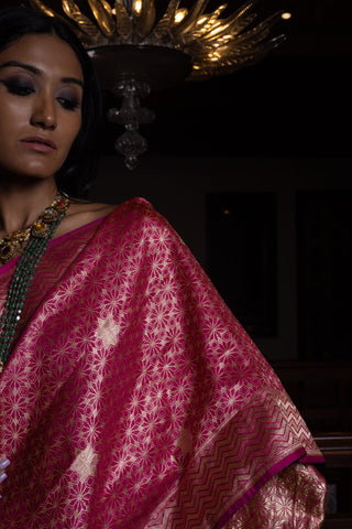 'Jhilmil Sitara' Rani Geometrical Benarasi Handloom Sari