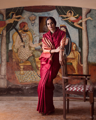 'Natkhat Chiraiya' Katthai Tanchoi Benarasi Handloom Sari