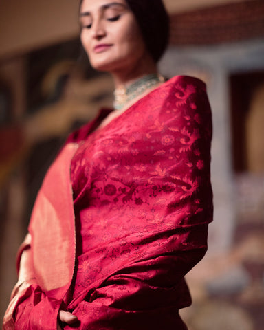 'Natkhat Chiraiya' Katthai Tanchoi Benarasi Handloom Sari