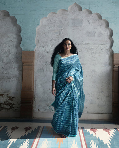 'Firozi Marmari' Aasmani Tanchoi  Benarasi Handloom Sari