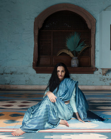 'Firozi Marmari' Aasmani Tanchoi  Benarasi Handloom Sari