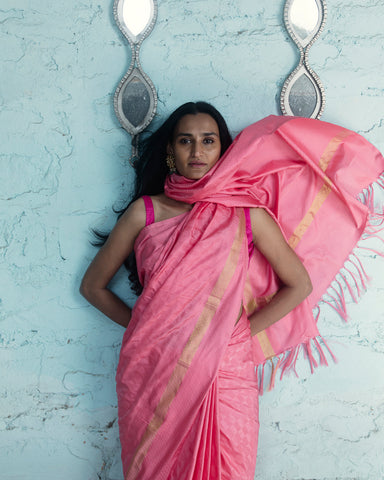 'Gulabi Anchal' Gulabi Kadhua Zari Pure Silk Benarasi Handloom Sari