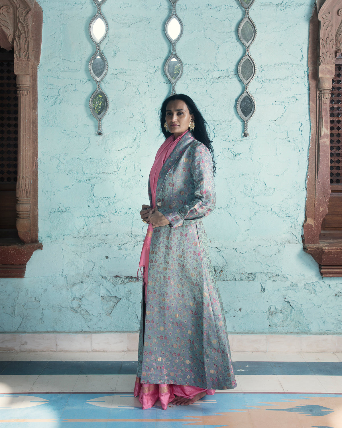 'Asharfi' Aasmani Brocade Benarasi Handloom Jacket