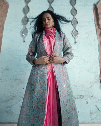 'Asharfi' Aasmani Brocade Benarasi Handloom Jacket