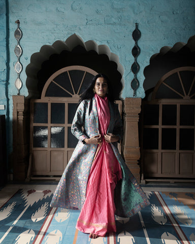 'Asharfi' Aasmani Brocade Benarasi Handloom Jacket