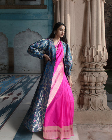 'Mohar' Neel Brocade Benarasi Handloom Jacket