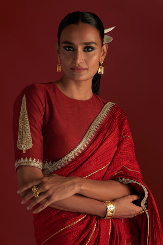 RED CRUSHED HONEYCOMB SAREE