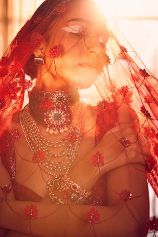 Red heavily embroidered lehenga