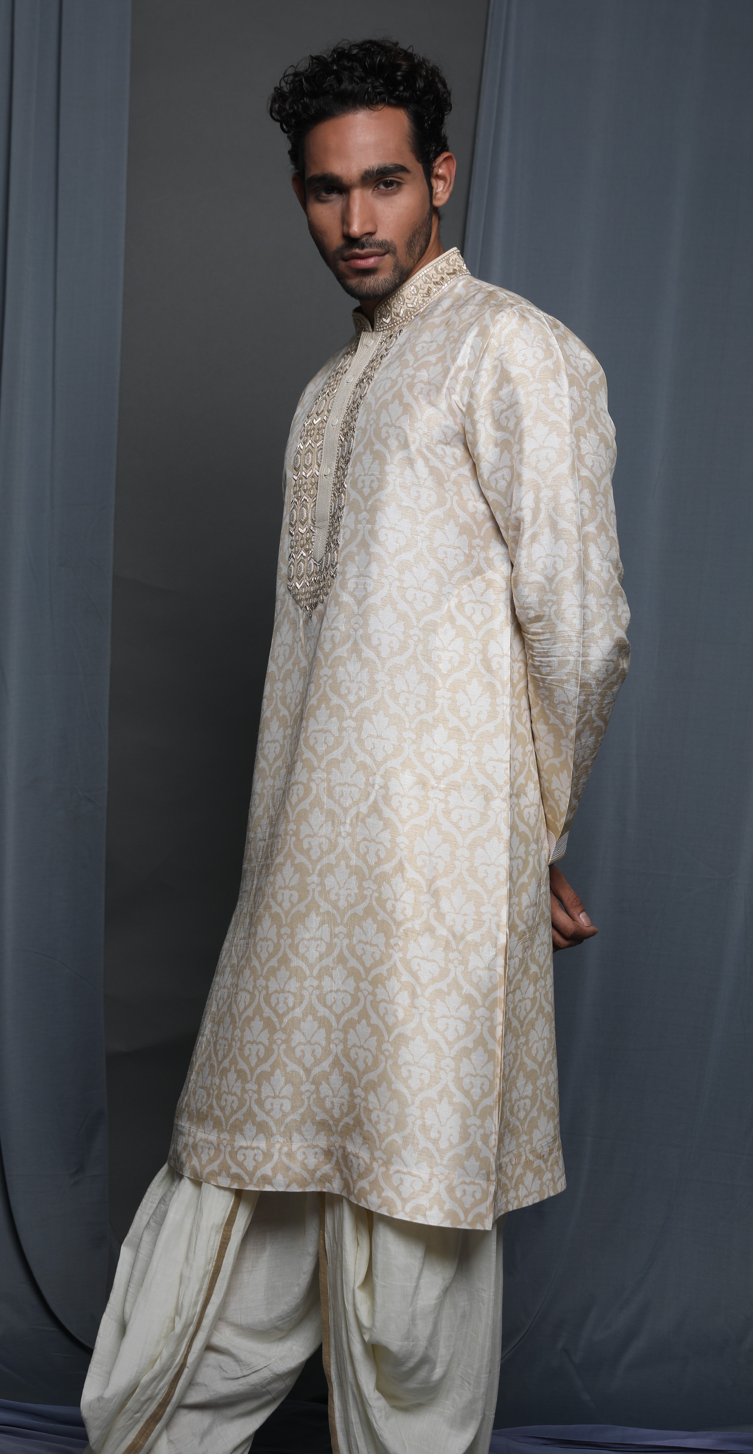 Beige printed kurta