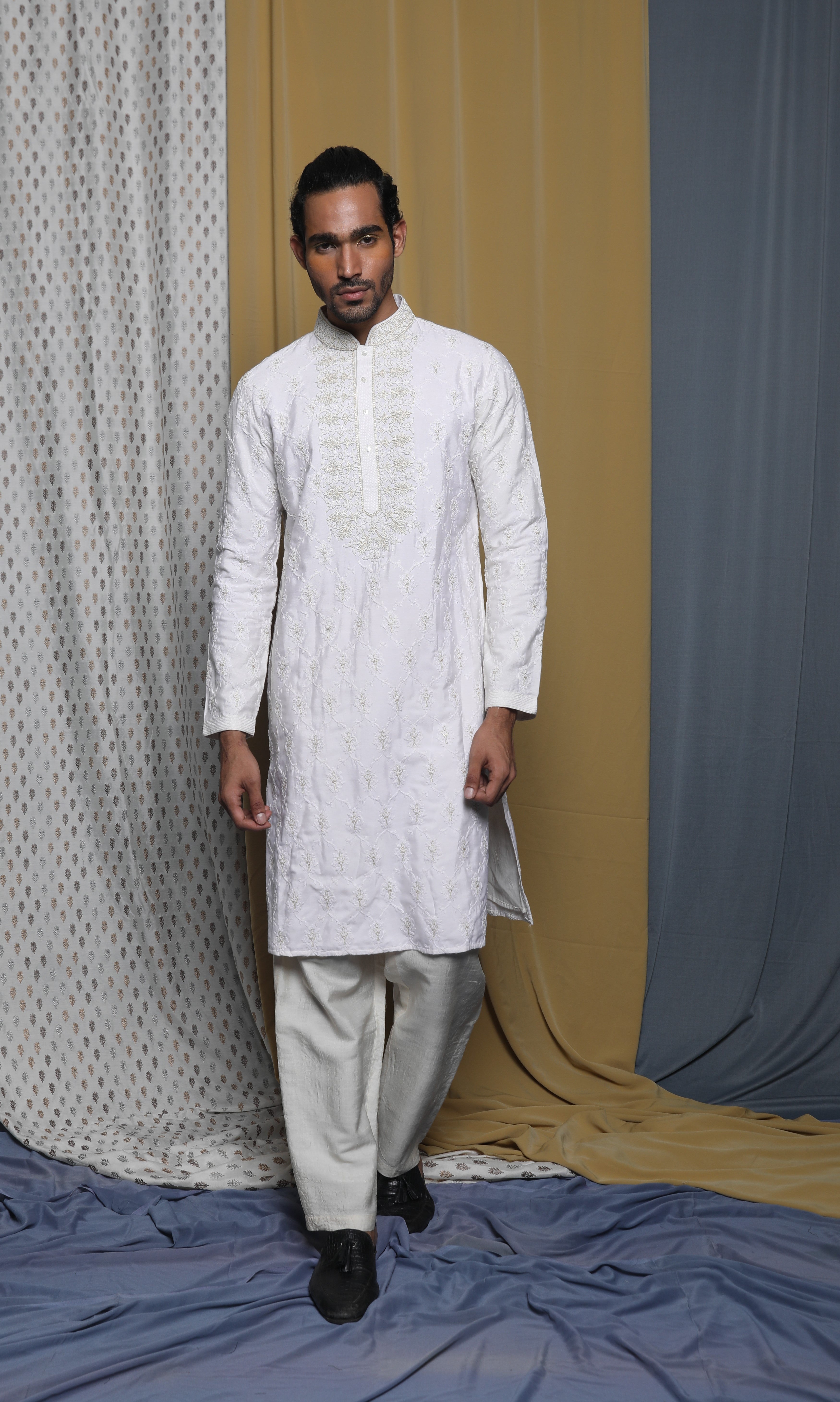 White all over emb kurta