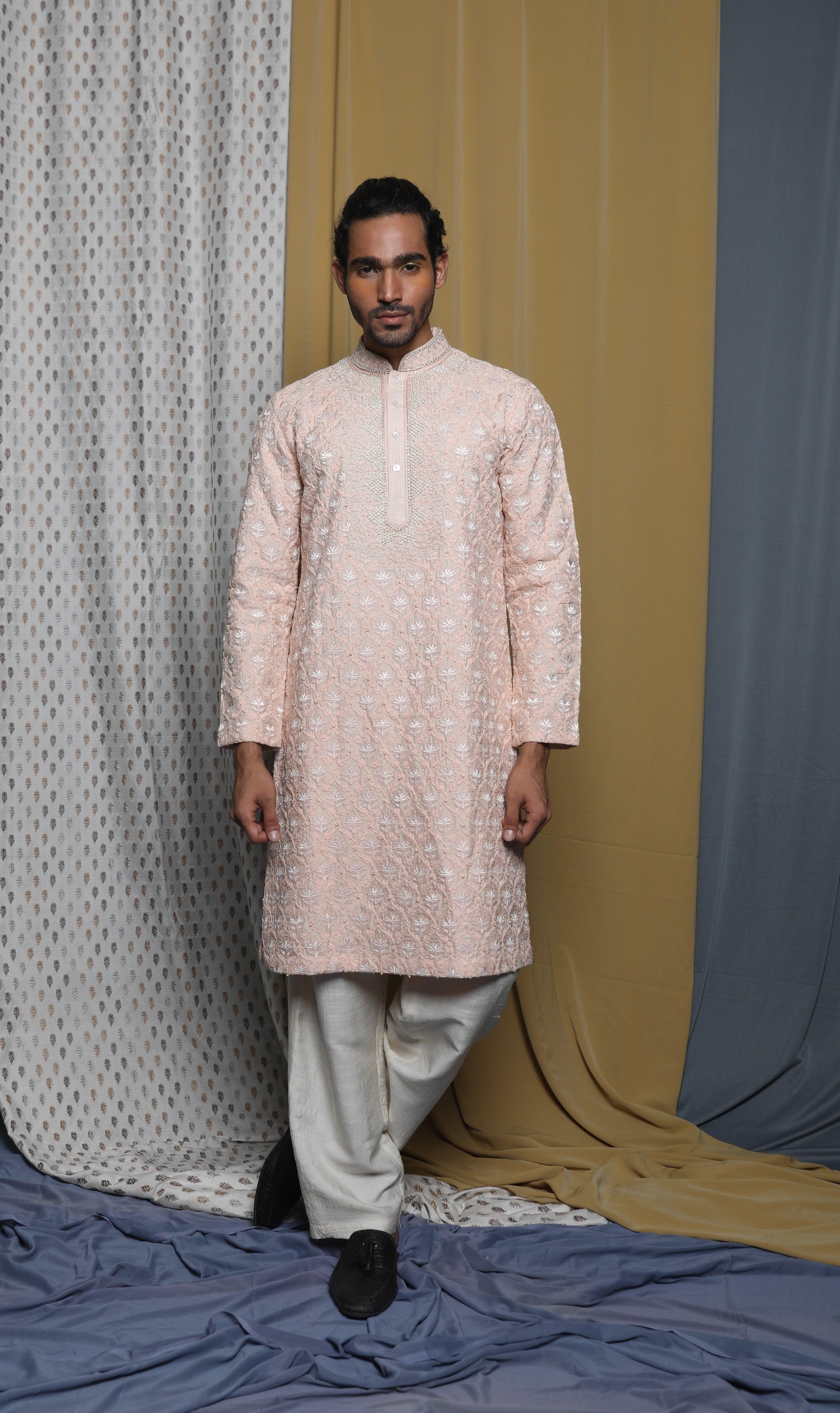 Peach all over emb kurta