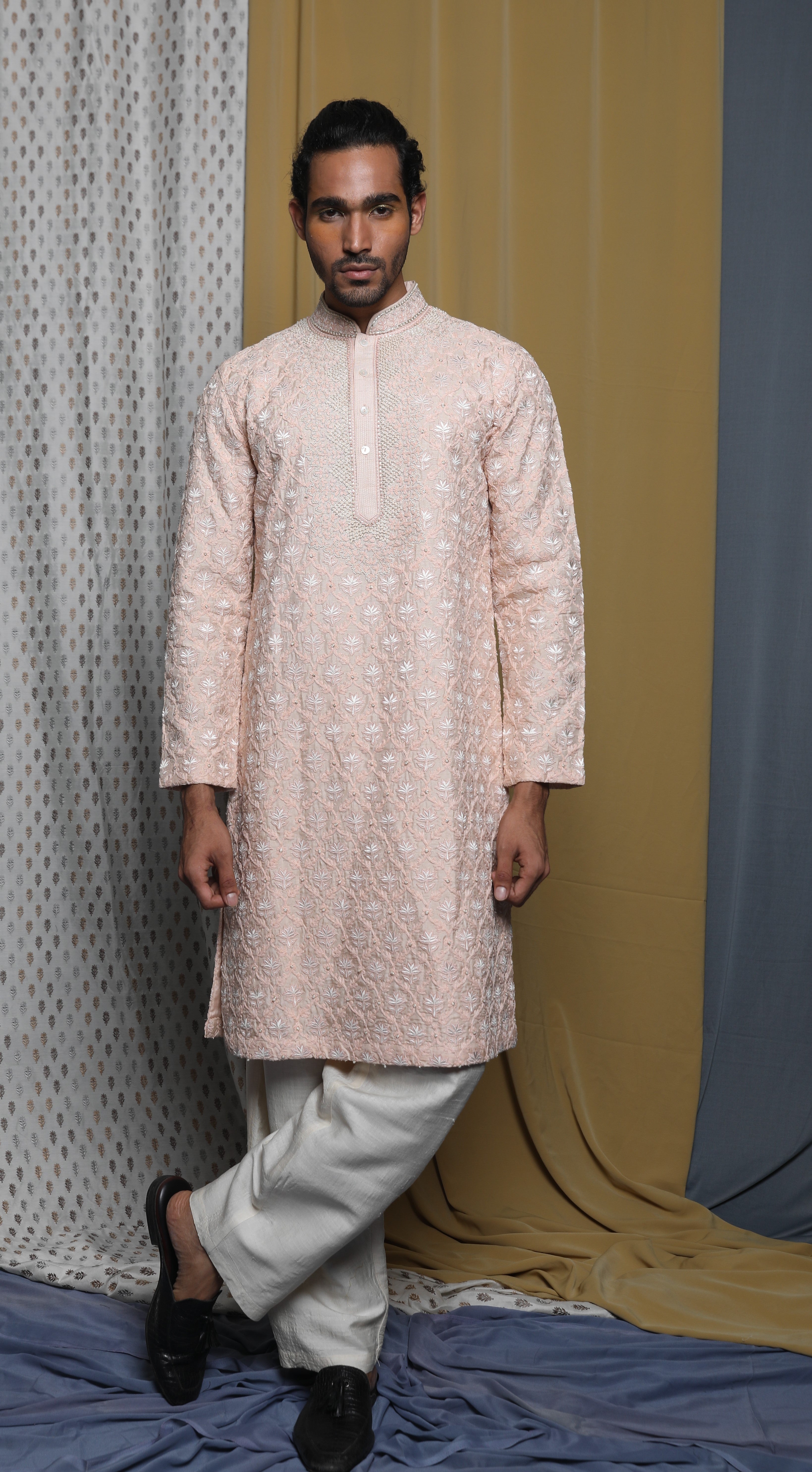 Peach all over emb kurta