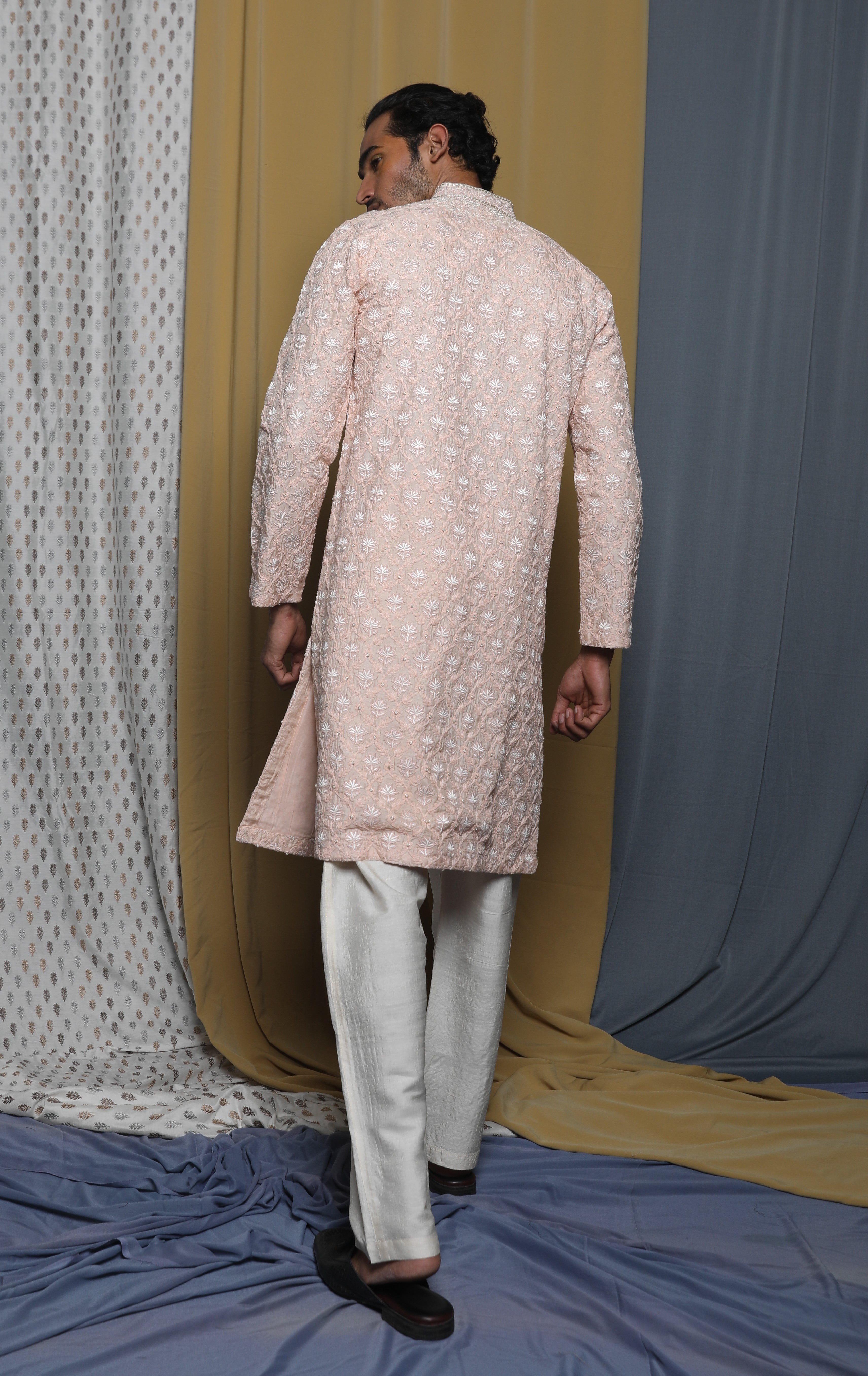 Peach all over emb kurta