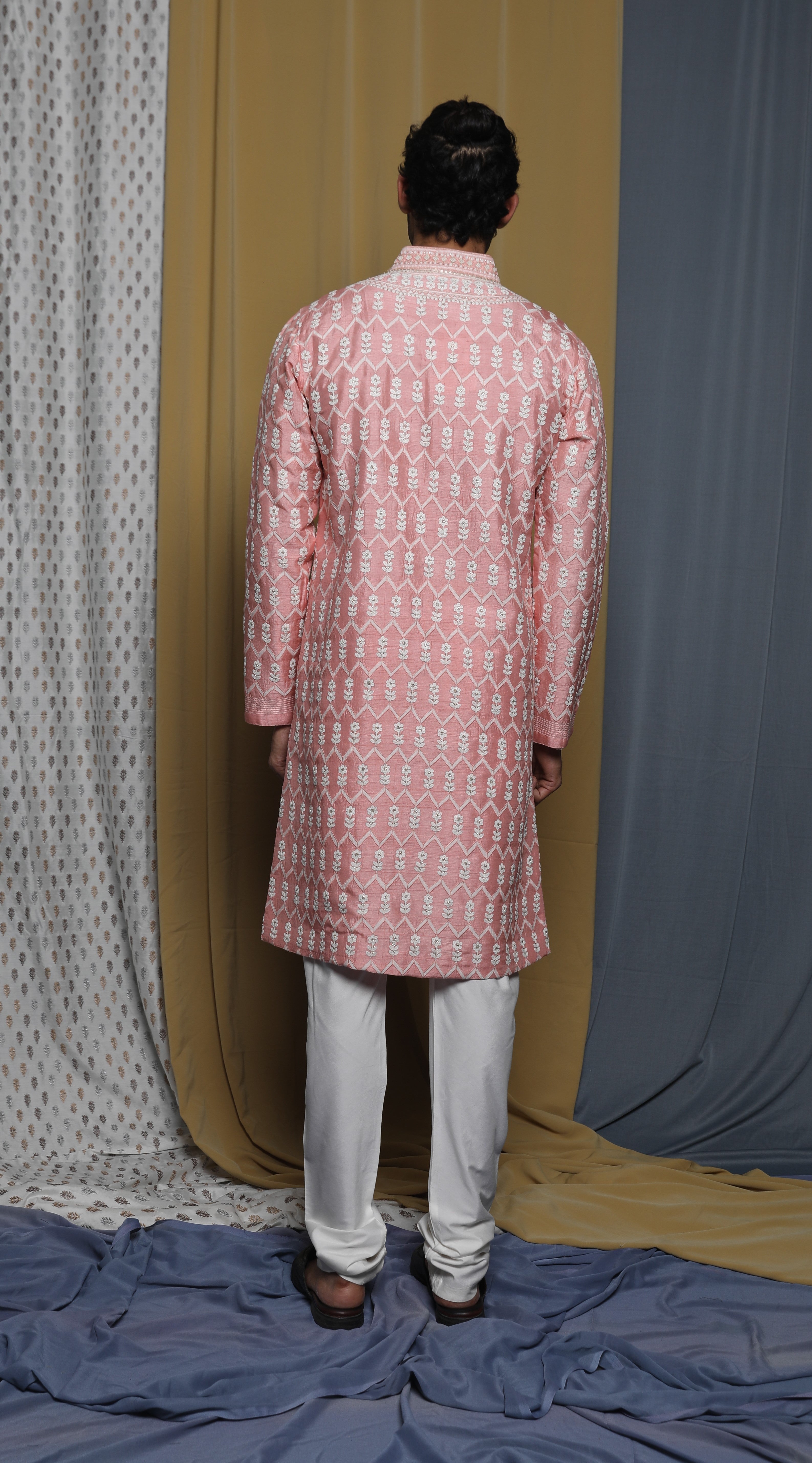 Pink all over emb kurta