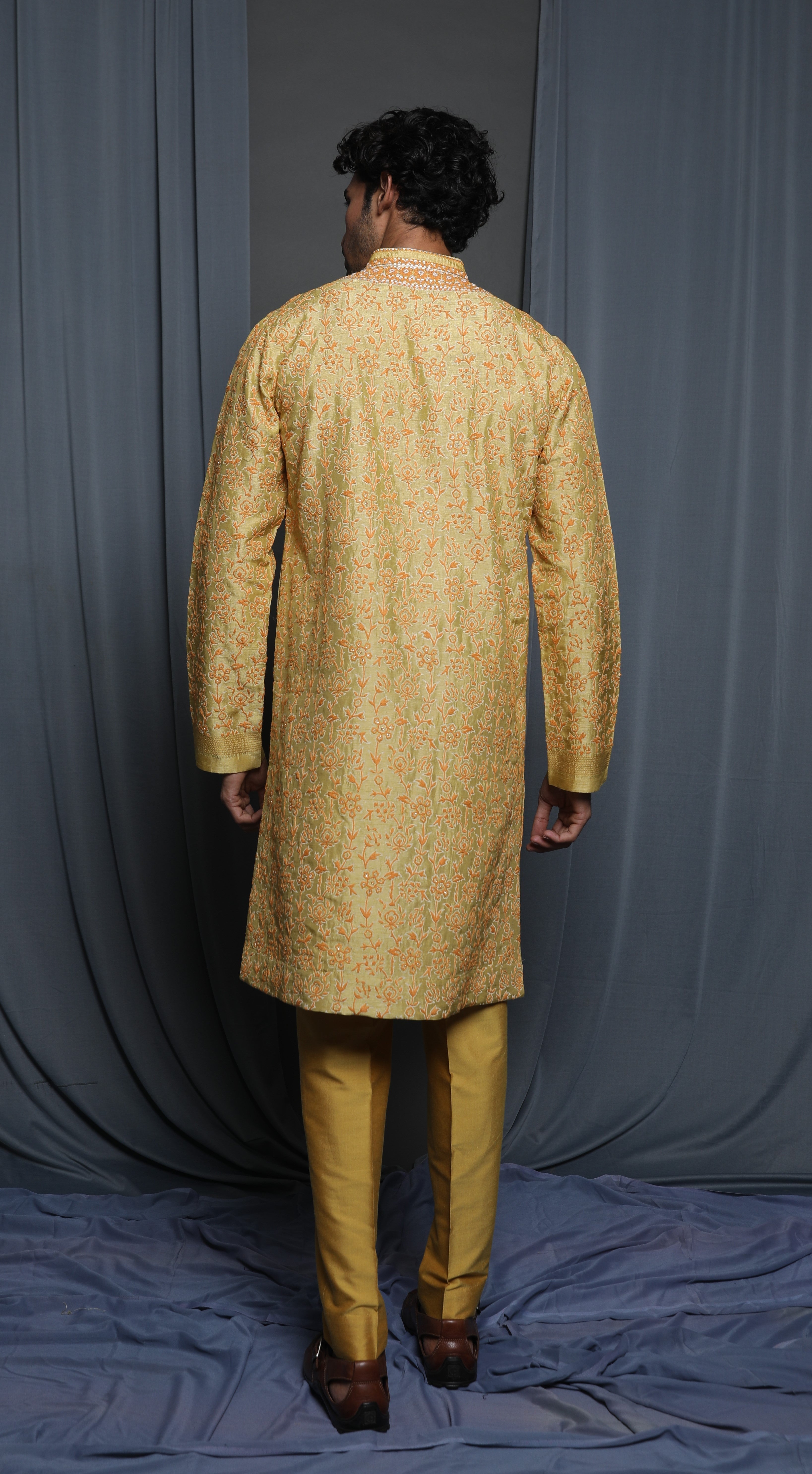 Mustard all over emb kurta