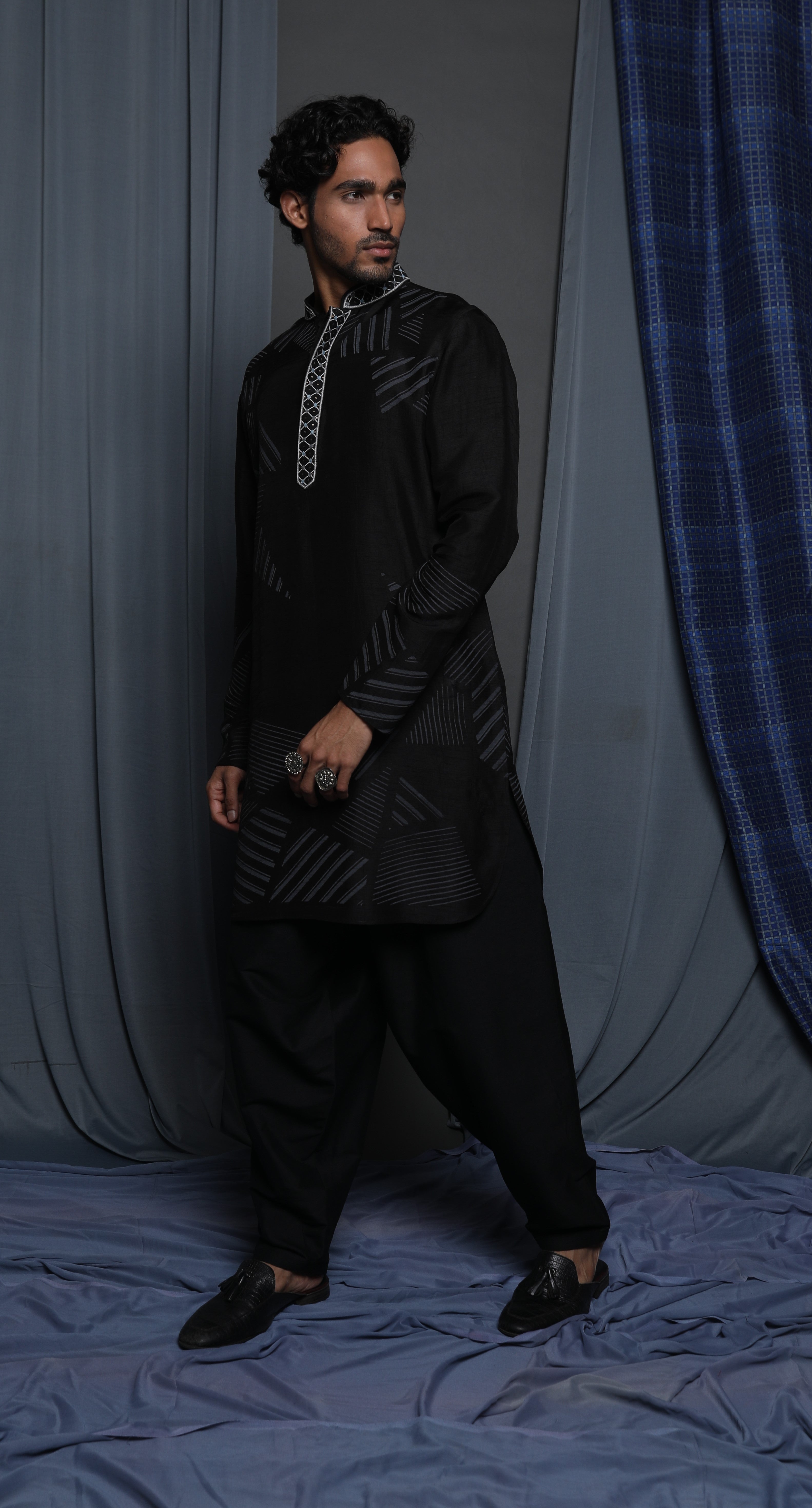 Black printed kurta