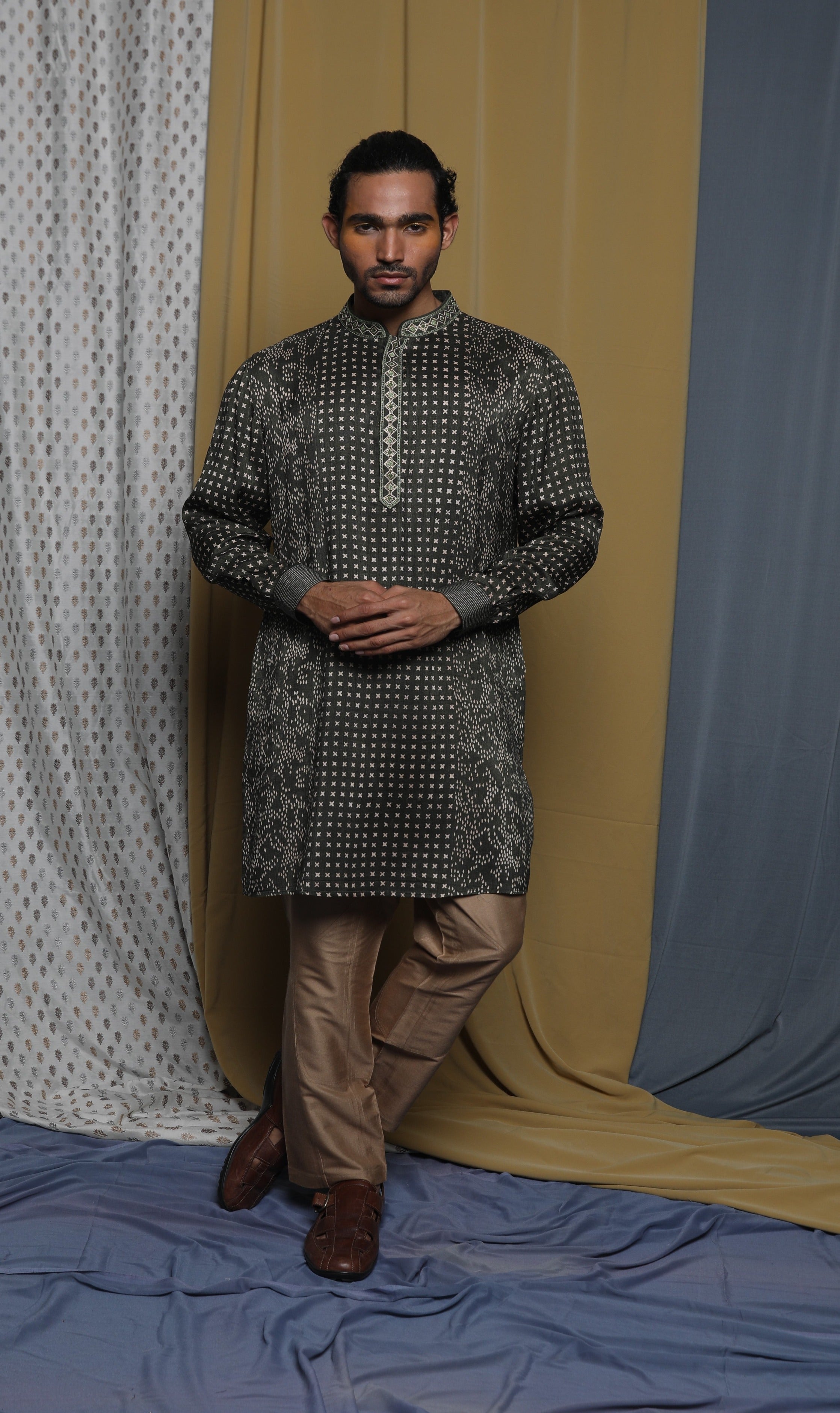 Olive printed kurta