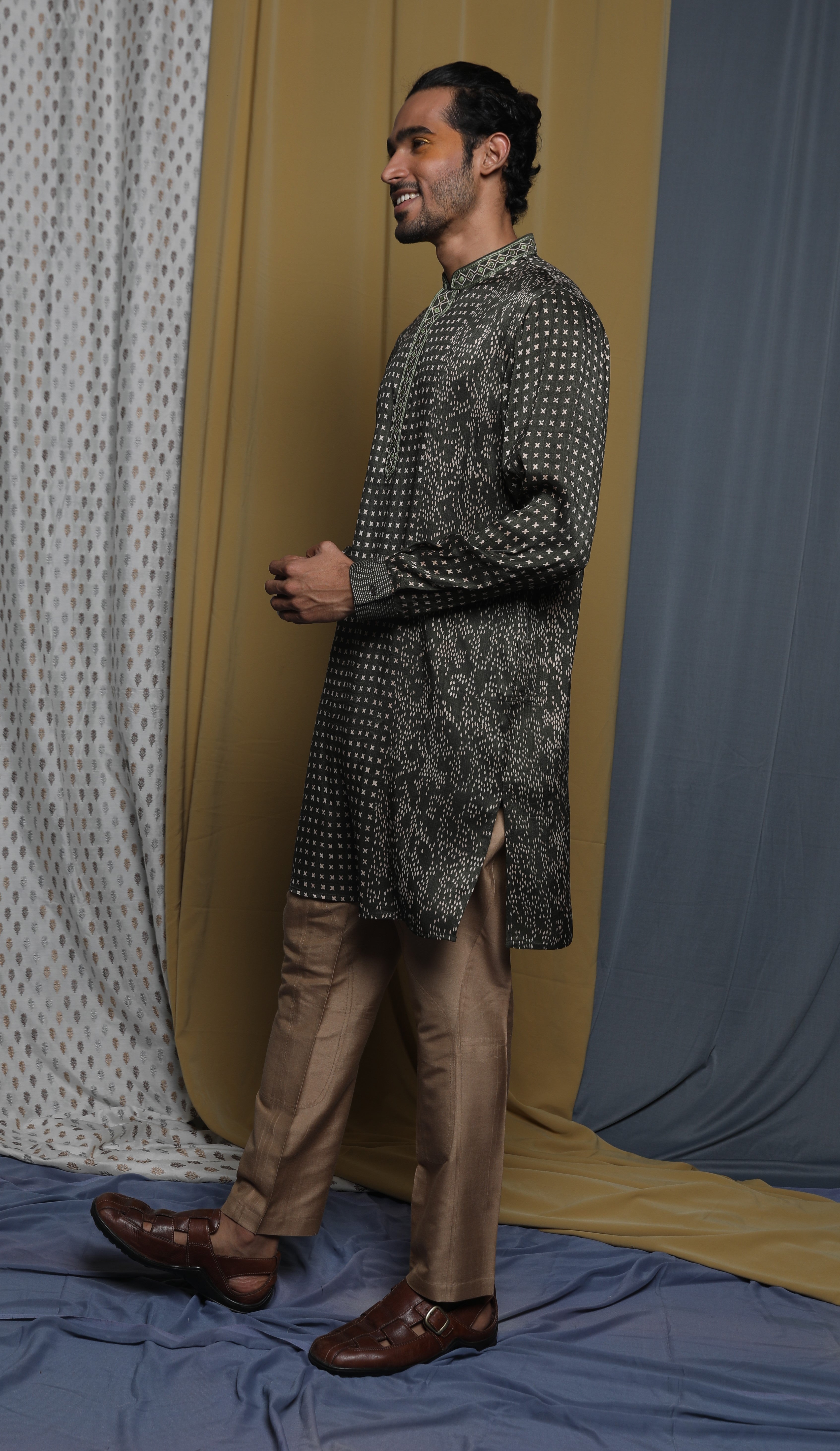 Olive printed kurta