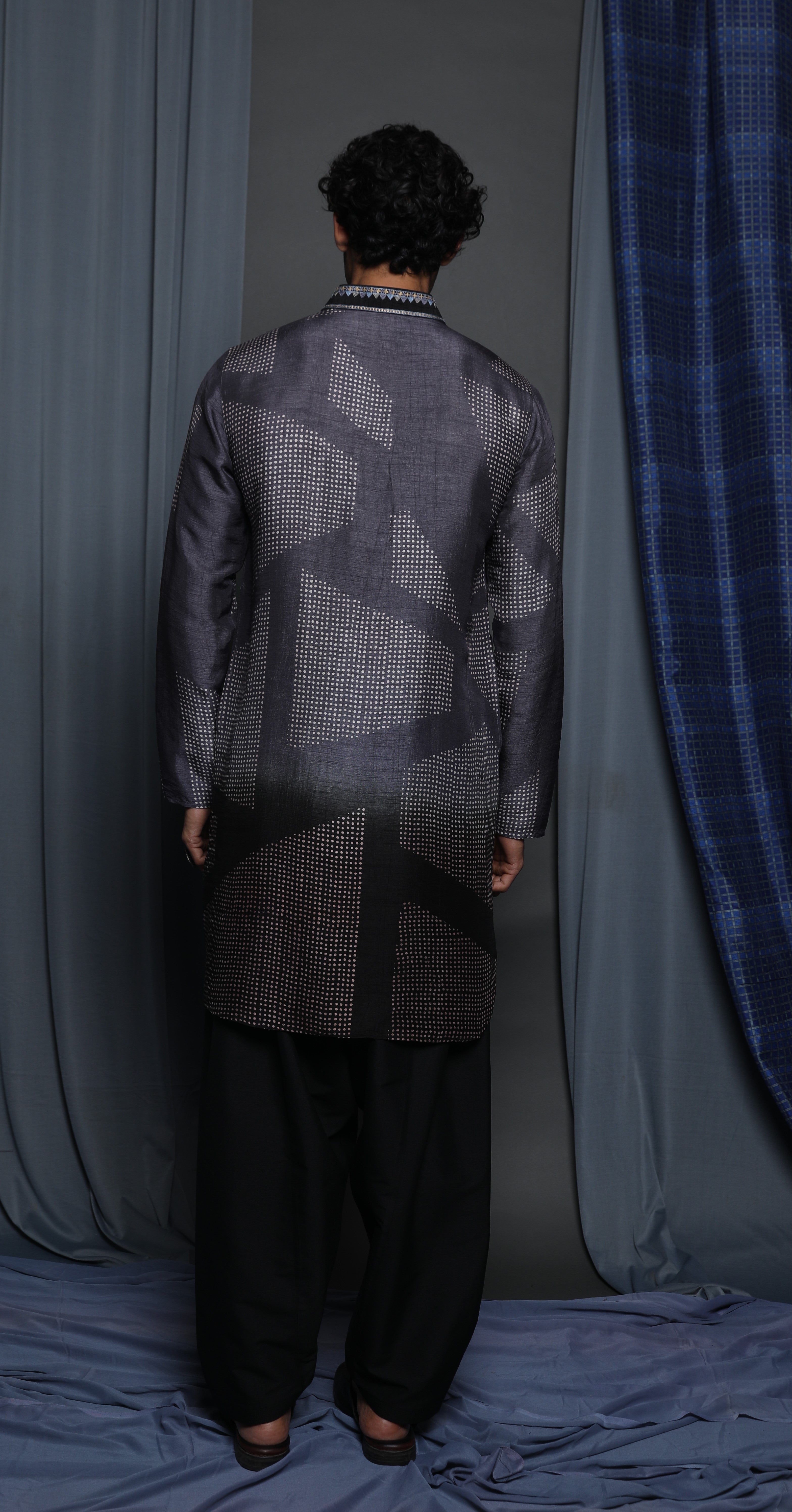 Grey black shaded printed kurta