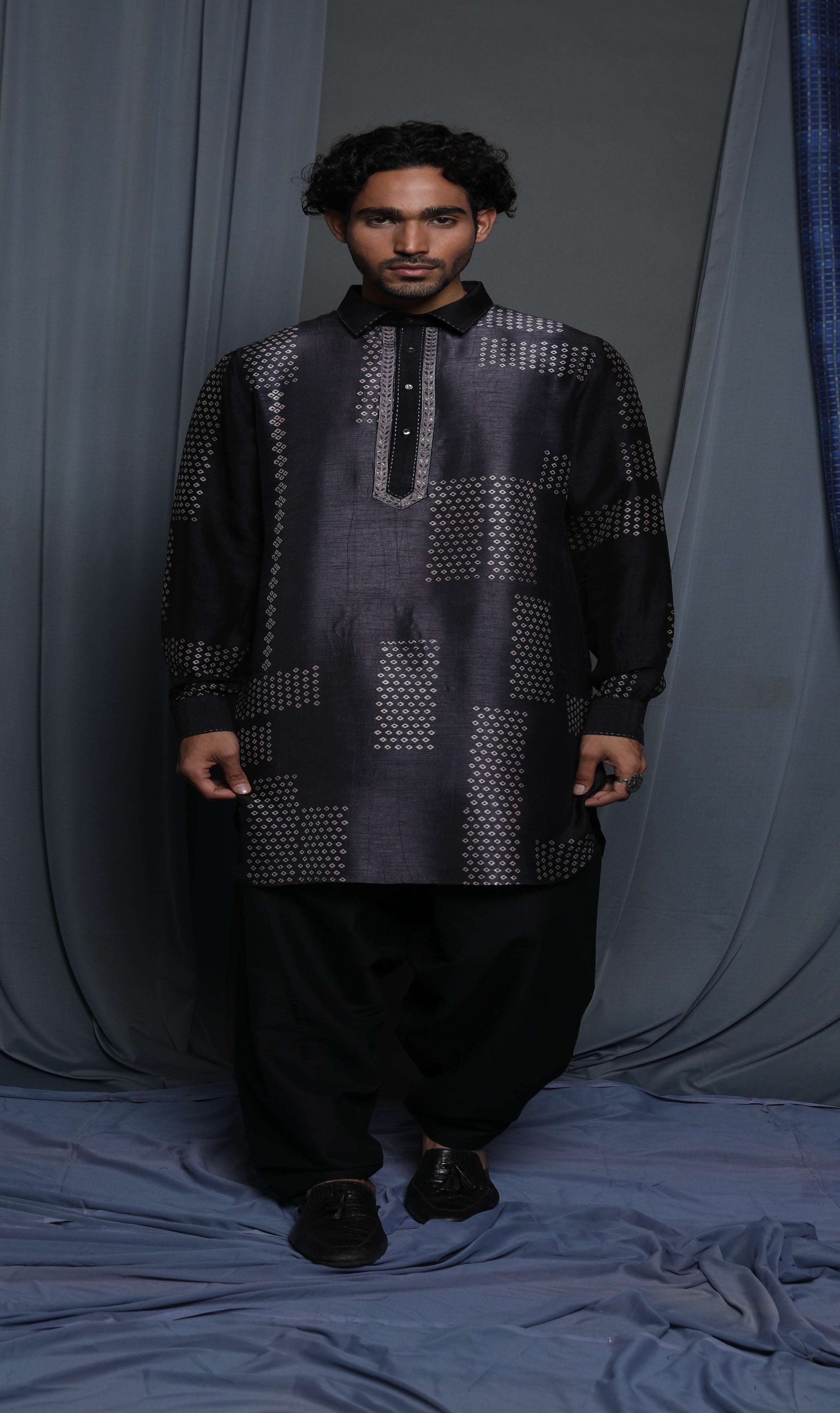 Black grey shaded printed kurta