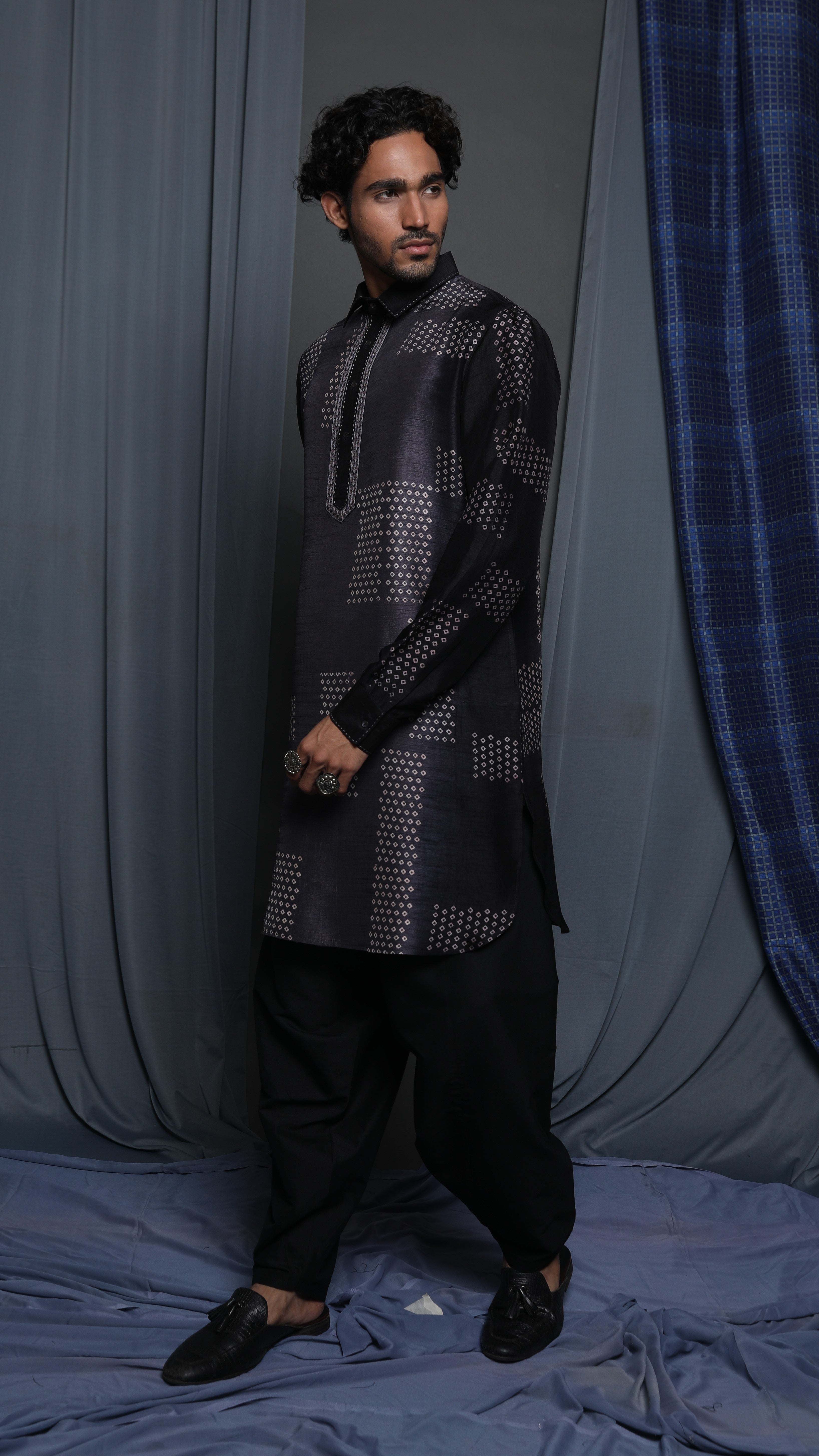 Black grey shaded printed kurta