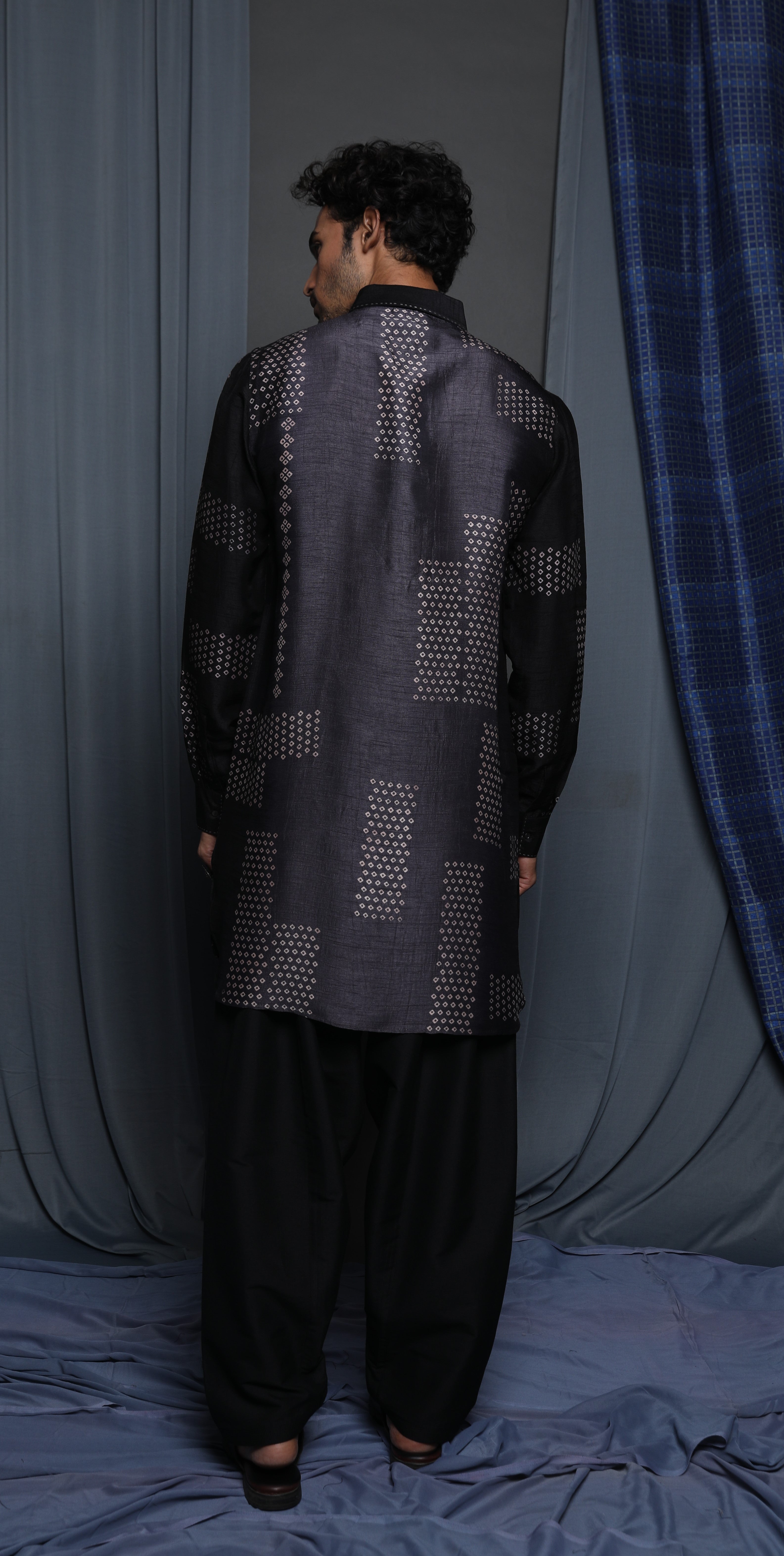 Black grey shaded printed kurta