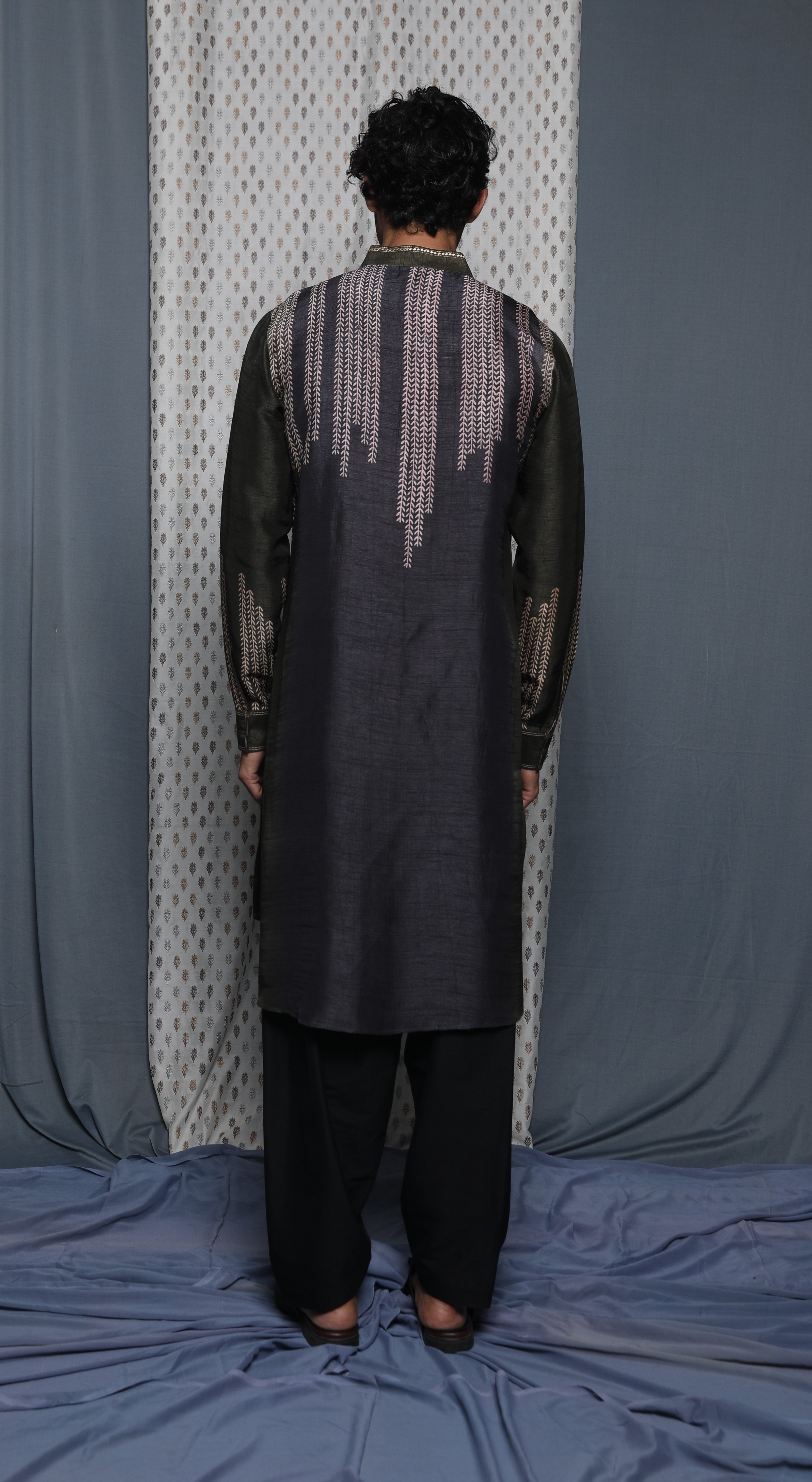 Olive grey shaded printed kurta